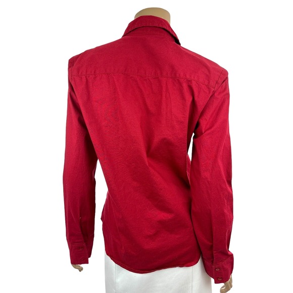 Austin Clothing Co Red Ruffled Blouse Sz M Long Sleeve Button Front Cotton/Spand - Picture 3 of 5